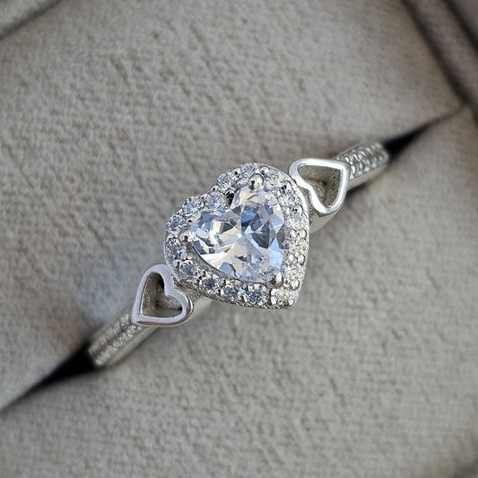 HEART CLUSTER 925 SILVER CZ RING