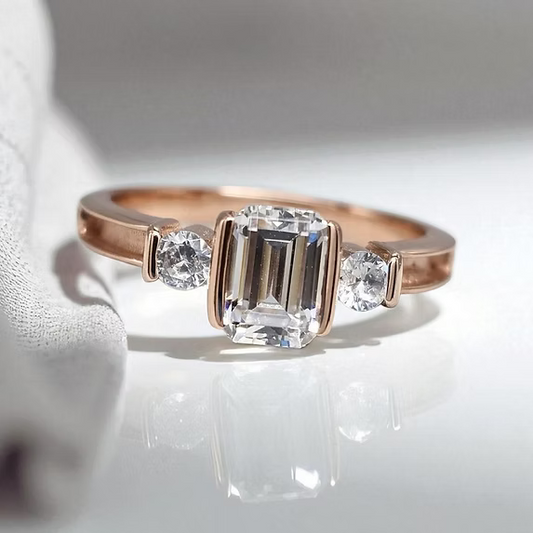 9K Gold Emerald Cut CZ Ring