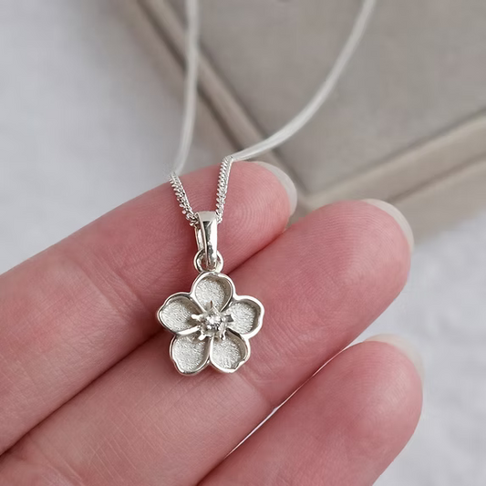 Forget Me Not CZ Silver Pendant