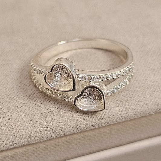 Crystal Double Heart 925 Silver Ring