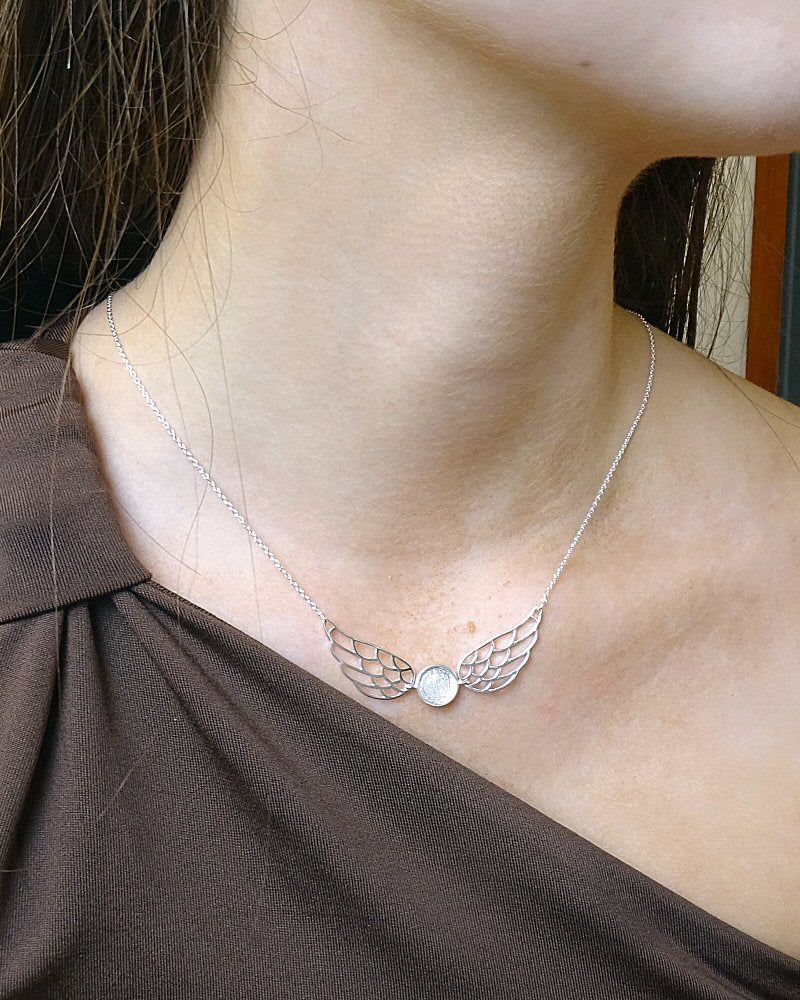 Solid Silver Angel Wing Necklace