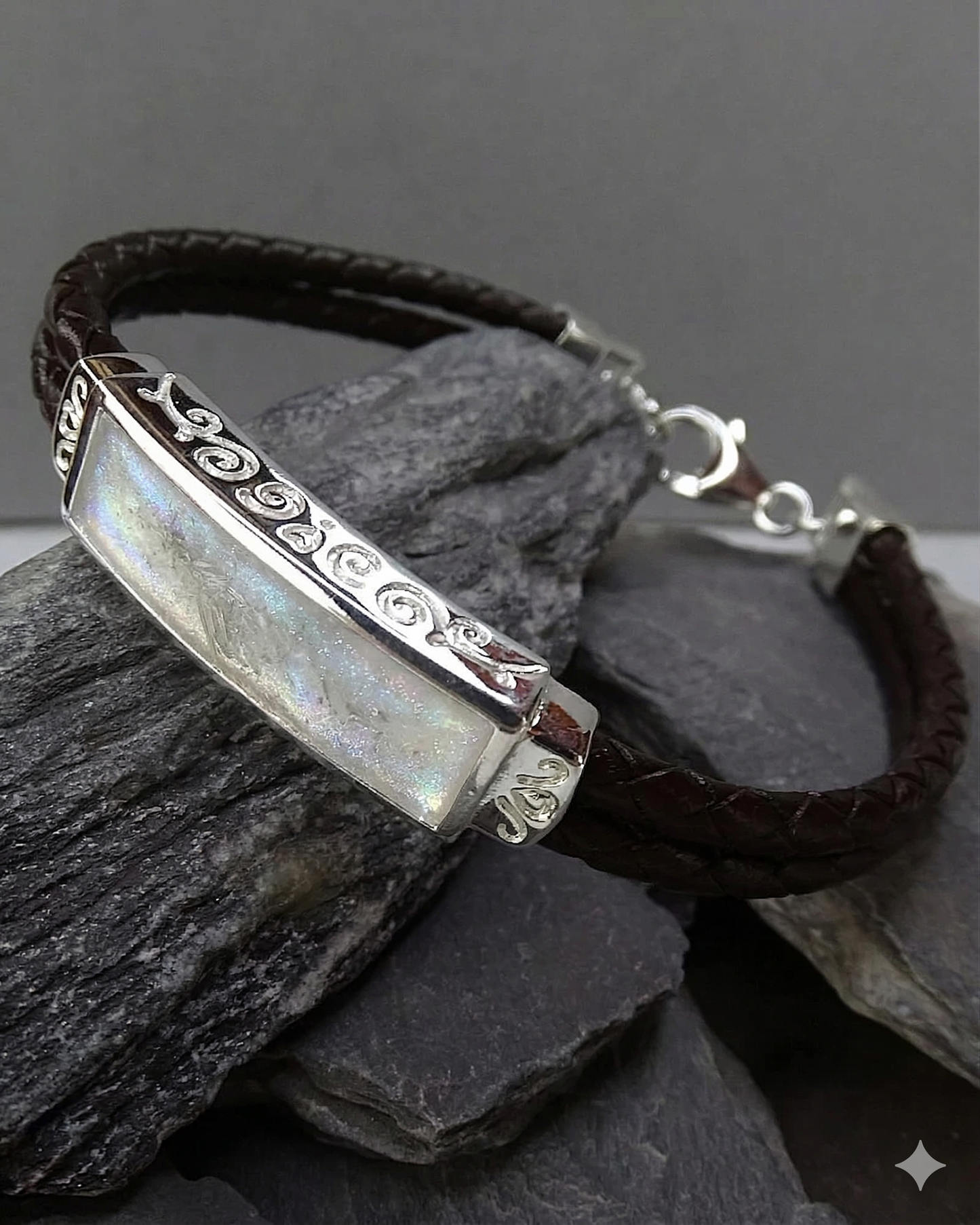 Sterling Silver & Leather Gents Bracelet