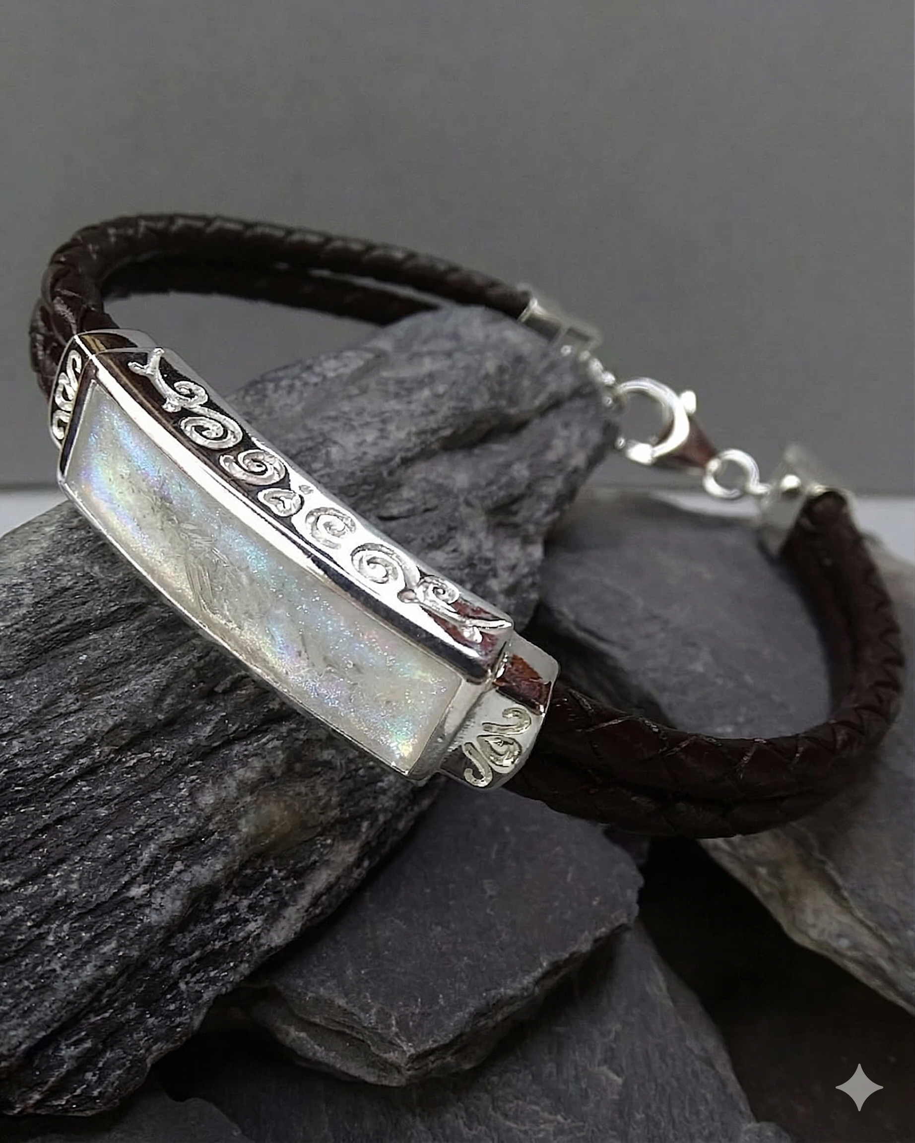 Sterling Silver & Leather Gents Bracelet