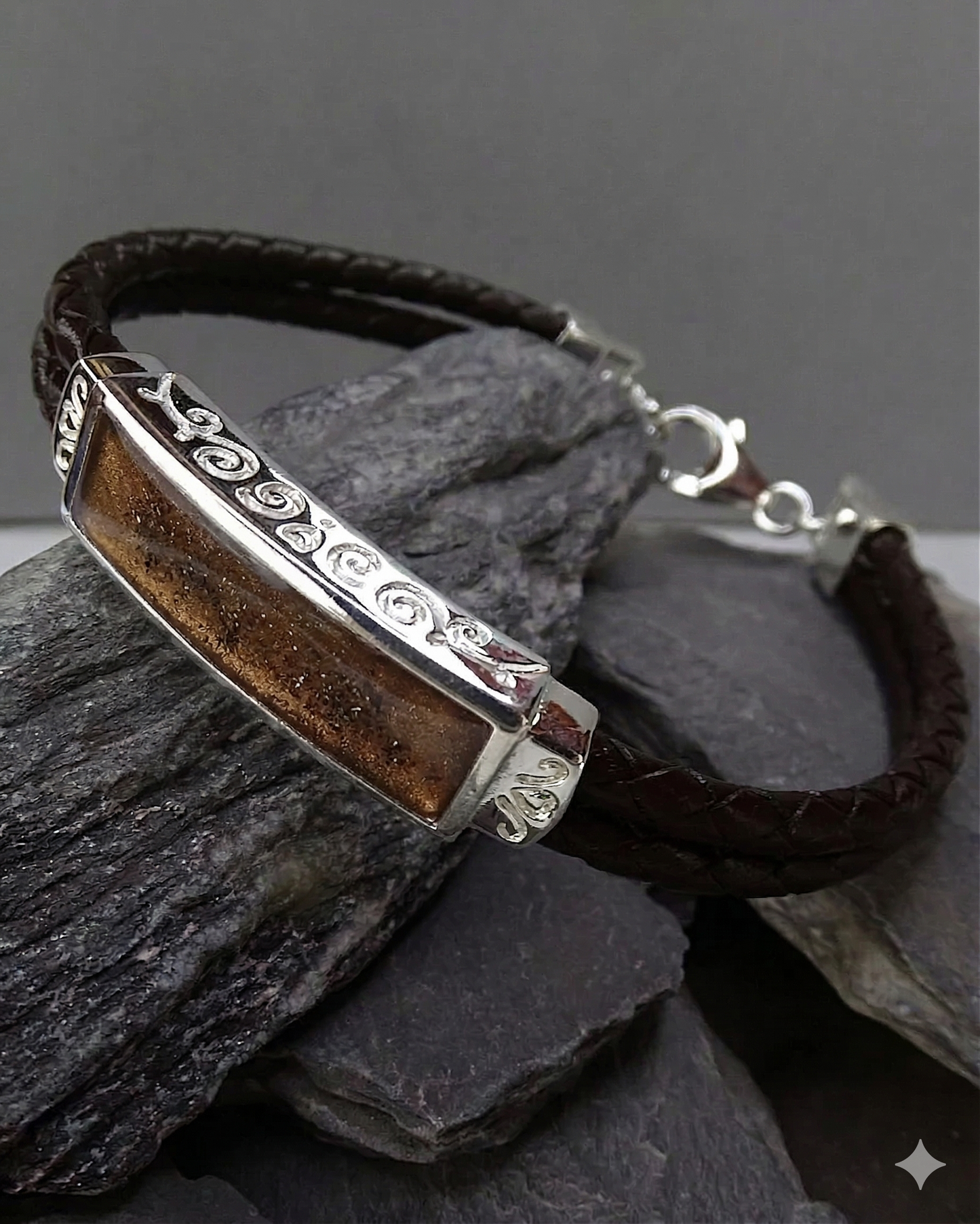 Sterling Silver & Leather Gents Bracelet