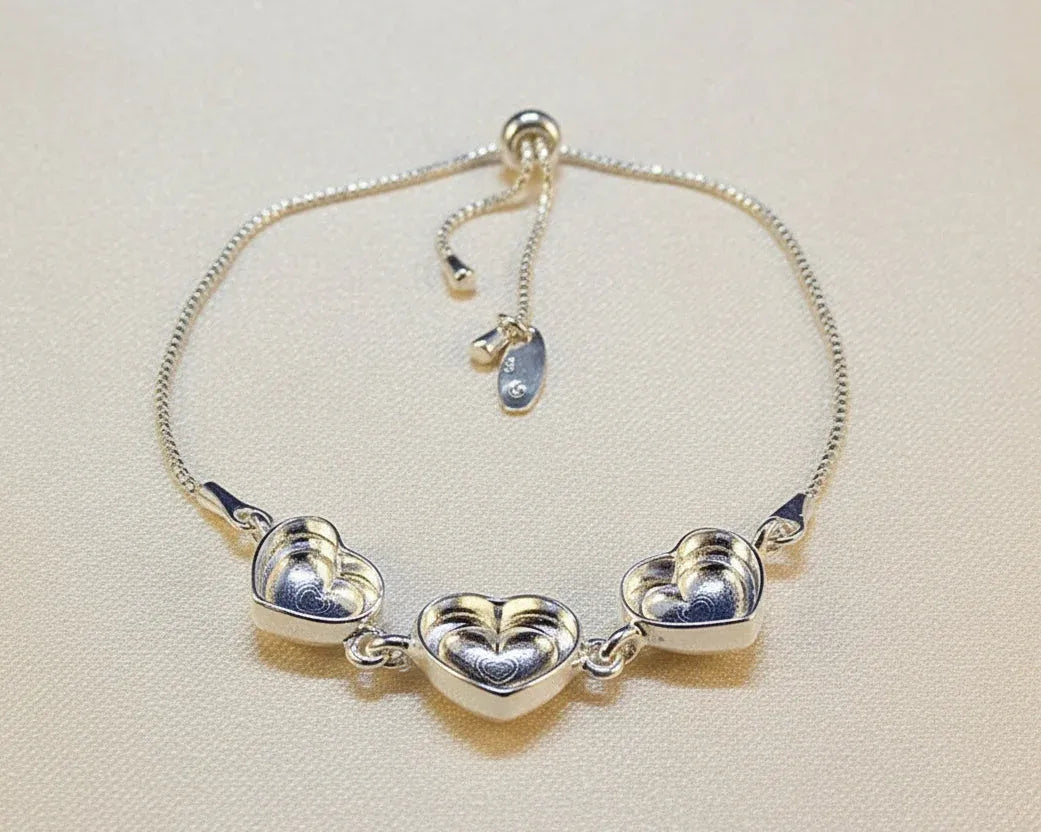 3 Heart Silver Adjustable Bracelet