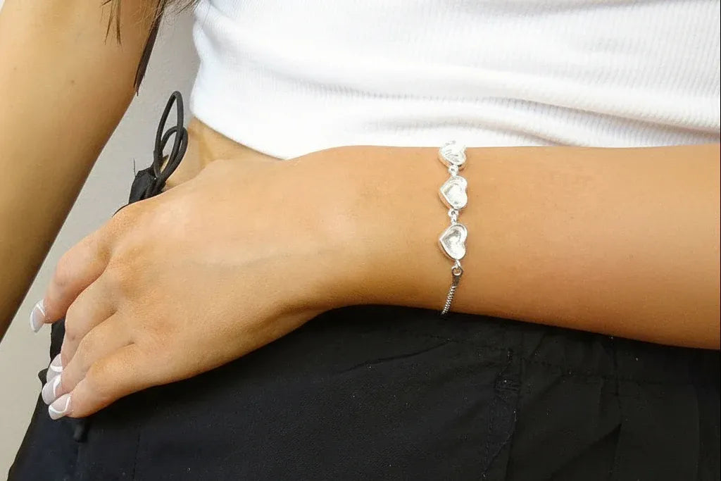 3 Heart Silver Adjustable Bracelet