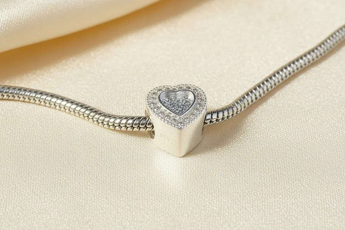 Sterling Silver CZ Sparkling Heart Charm
