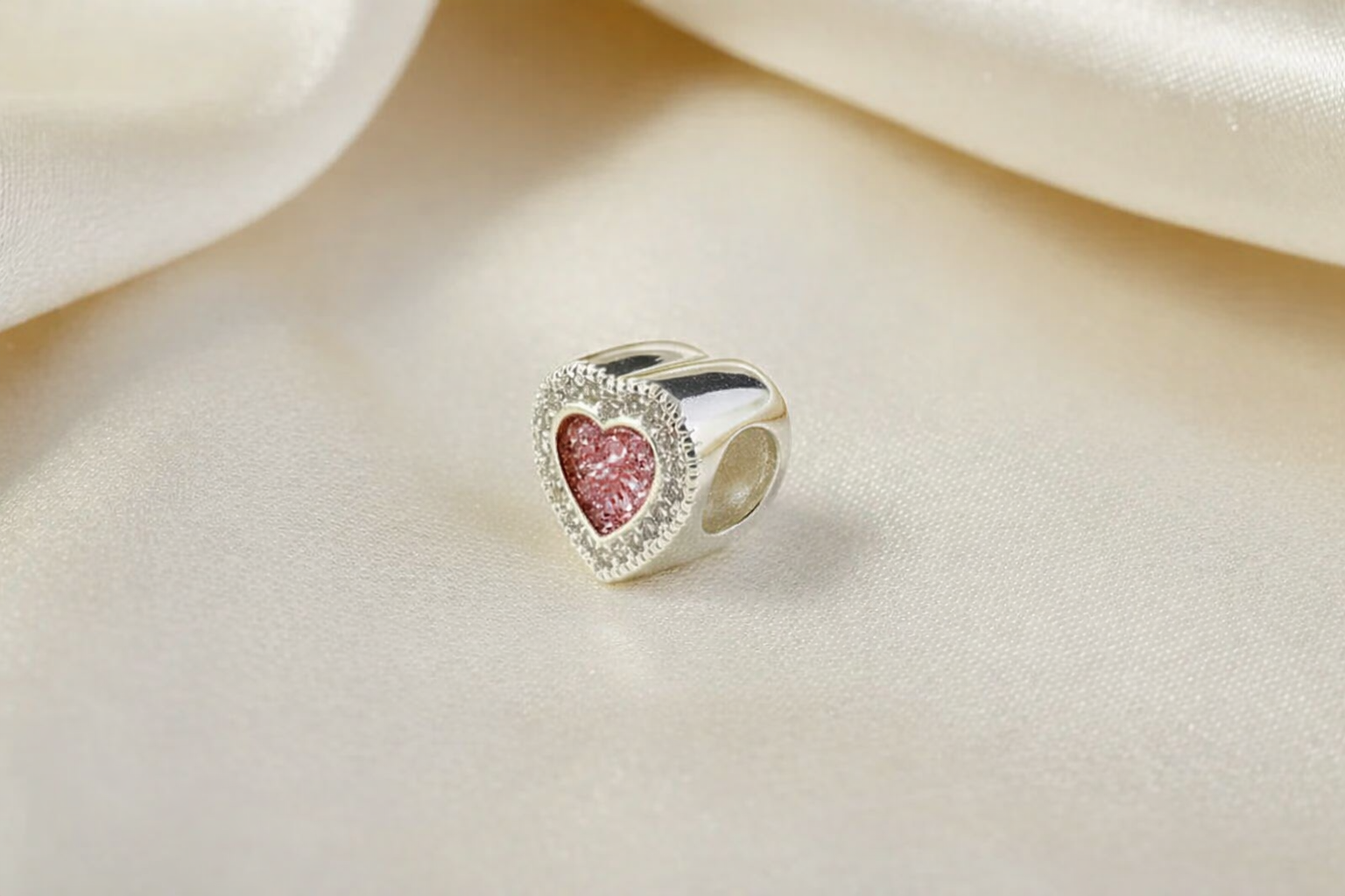Sterling Silver CZ Sparkling Heart Charm