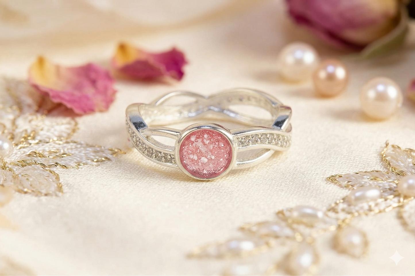 Silver entwined band CZ Ring