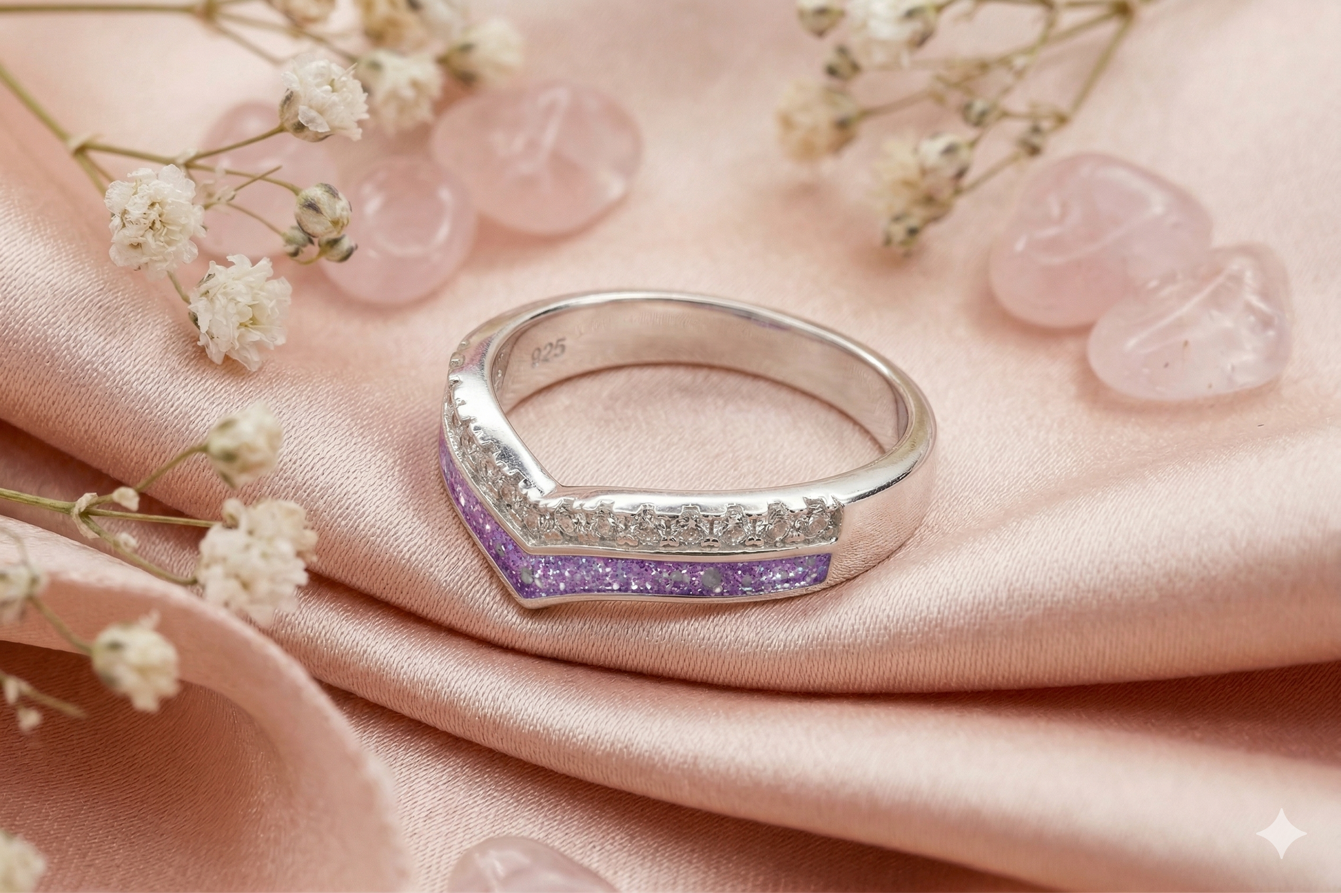 Solid Silver wishbone CZ Ring