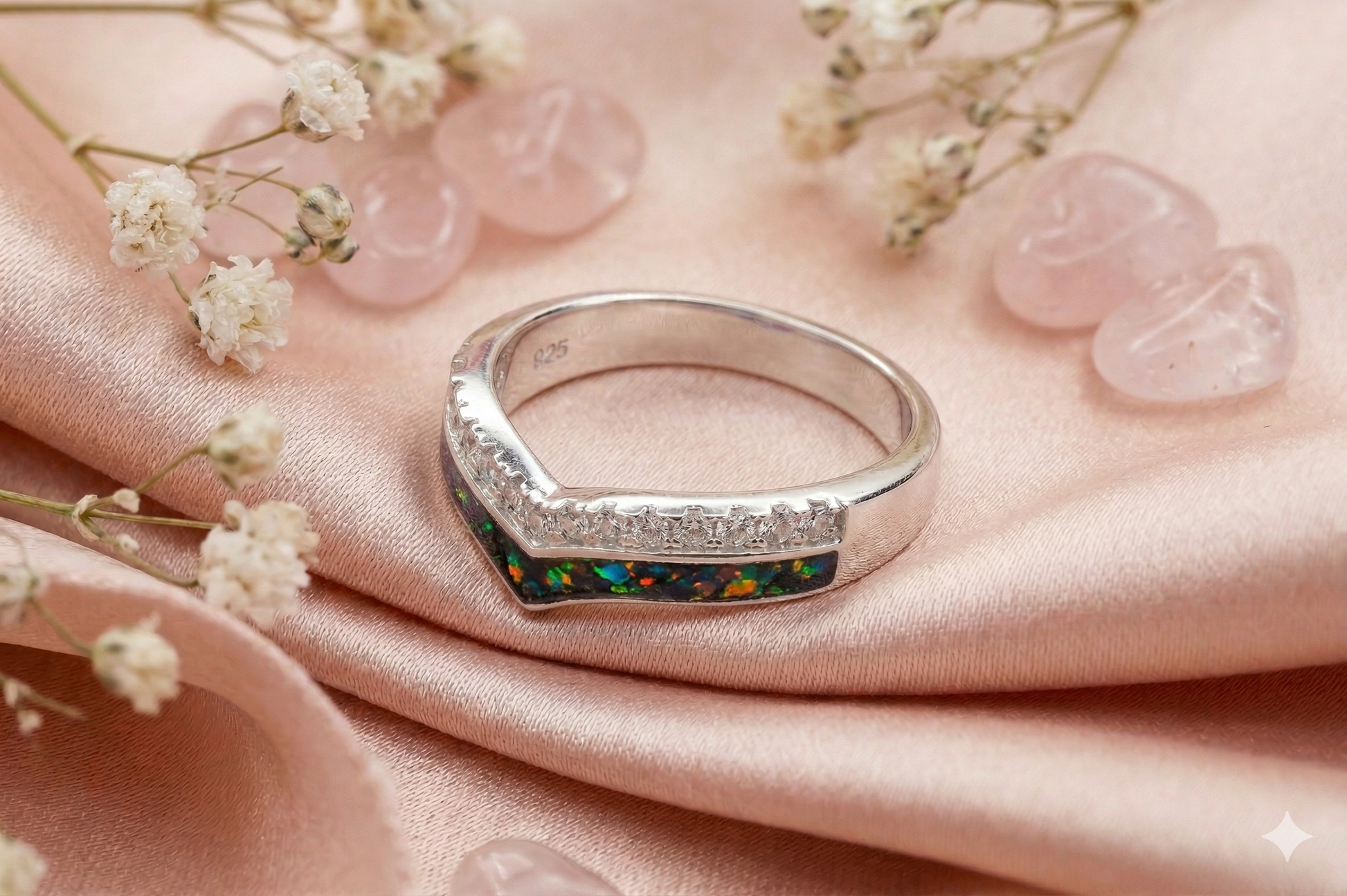 Solid Silver wishbone CZ Ring
