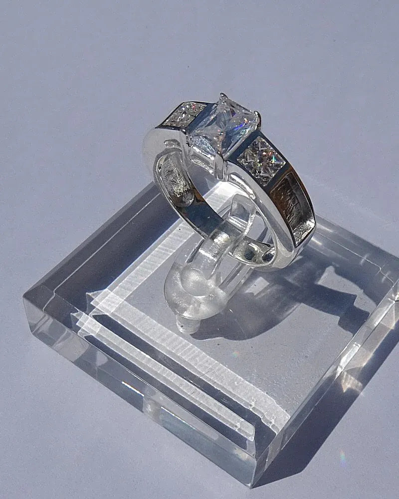 Silver 3 Stone CZ Memorial Ring