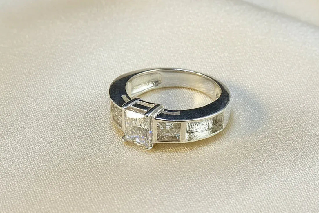 Silver 3 Stone CZ Memorial Ring