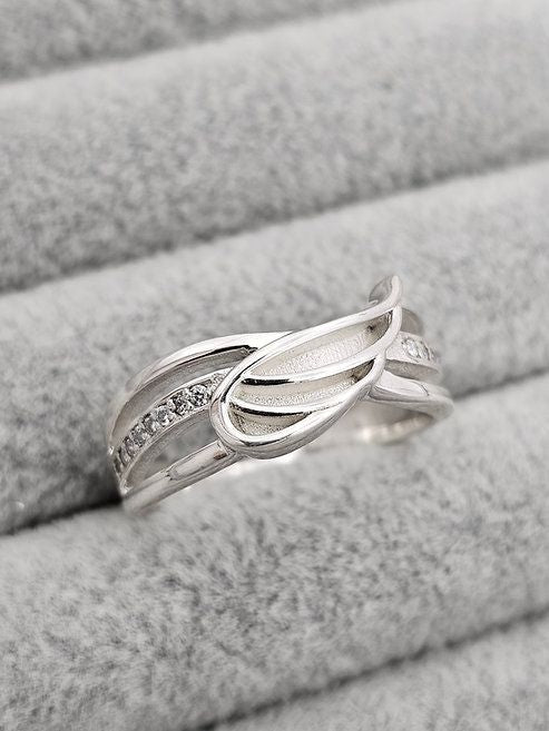 Angel wing CZ silver Ring