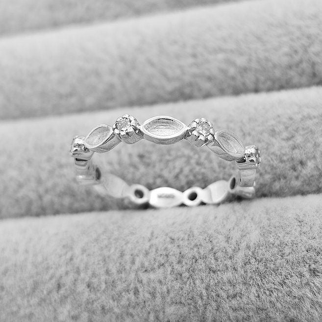 FULL SMOOTH EDGE CZ 925 SILVER MARQUISE RING