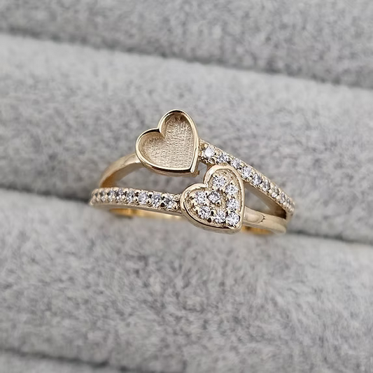 9K Gold Twin Love CZ Ring