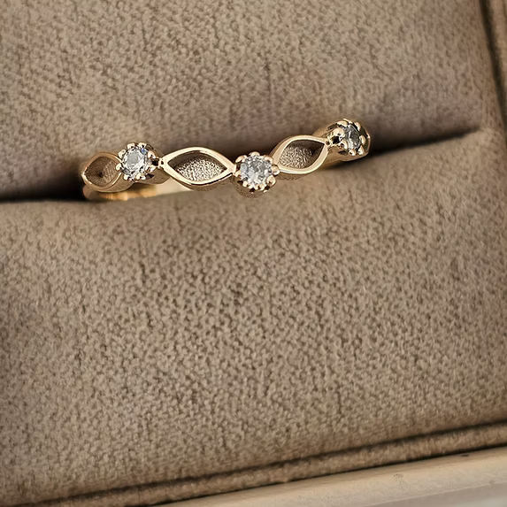 9K Gold Half Wishbone Marquise CZ Ring