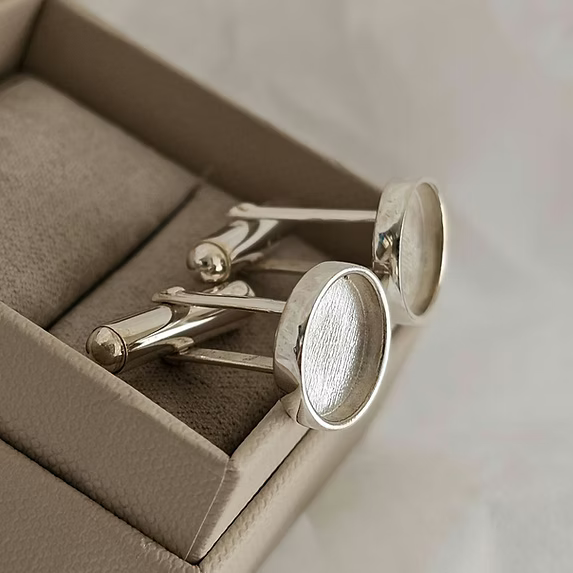 Men's Round Cufflinks 925 Silver
