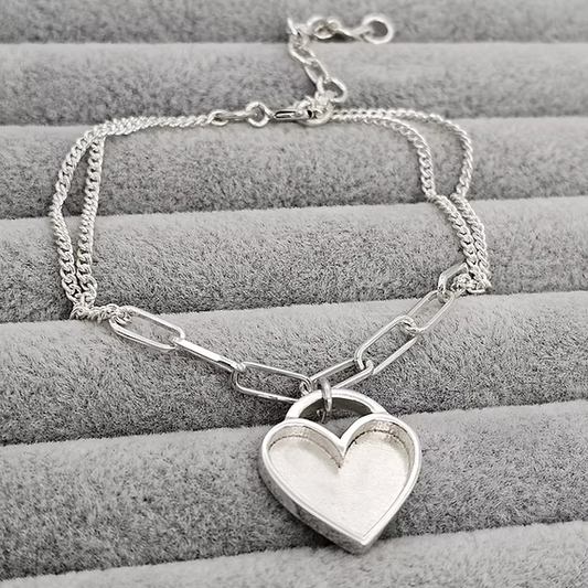 Heart Paper Clip Link Silver Adjustable Chain Bracelet