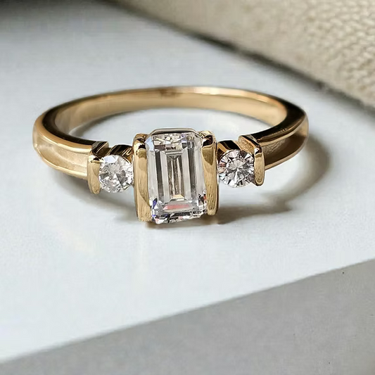 9K Gold Emerald Cut CZ Ring