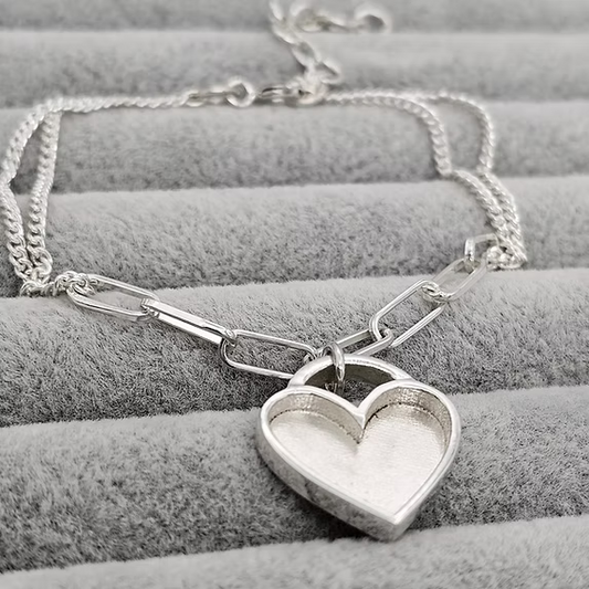 Heart Paper Clip Link Silver Adjustable Chain Bracelet