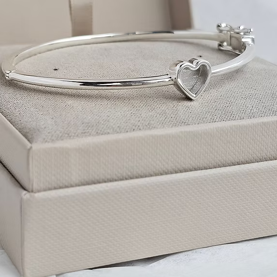 Bubble Heart Safety Clasp 925 Silver Heart Bangle