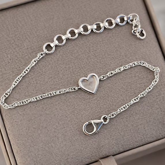 Twisted Bubble Heart Adjustable Curb Chain Bracelet 925 Silver