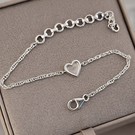 Twisted Bubble Heart Adjustable Curb Chain Bracelet 925 Silver