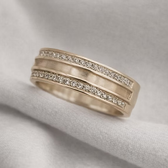 Duo Crystal Half Channel 9K Gold Ring