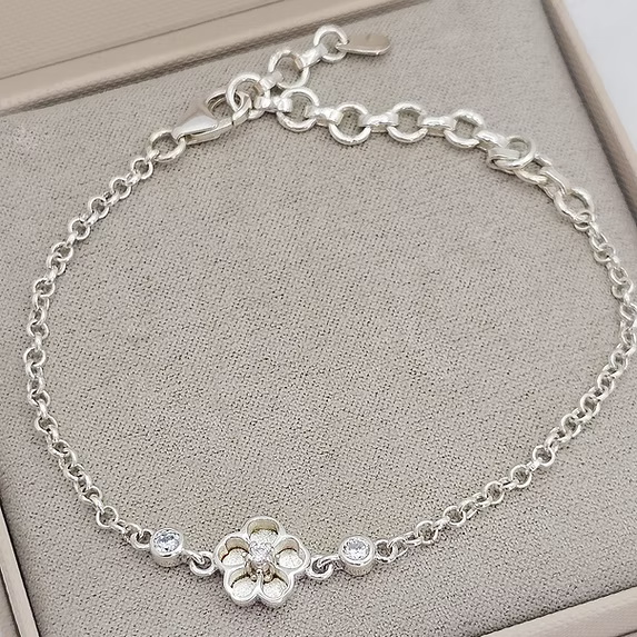 Forget-Me-Not CZ Belcher Chain Bracelet 925 Silver Bracelet