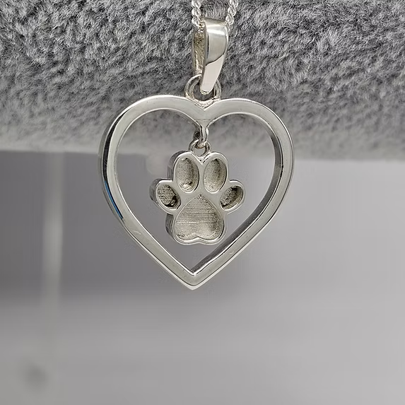 Heart Dangle Paw 20mm 925 Silver Pendant