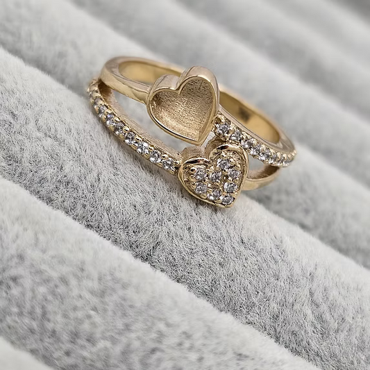 9K Gold Twin Love CZ Ring