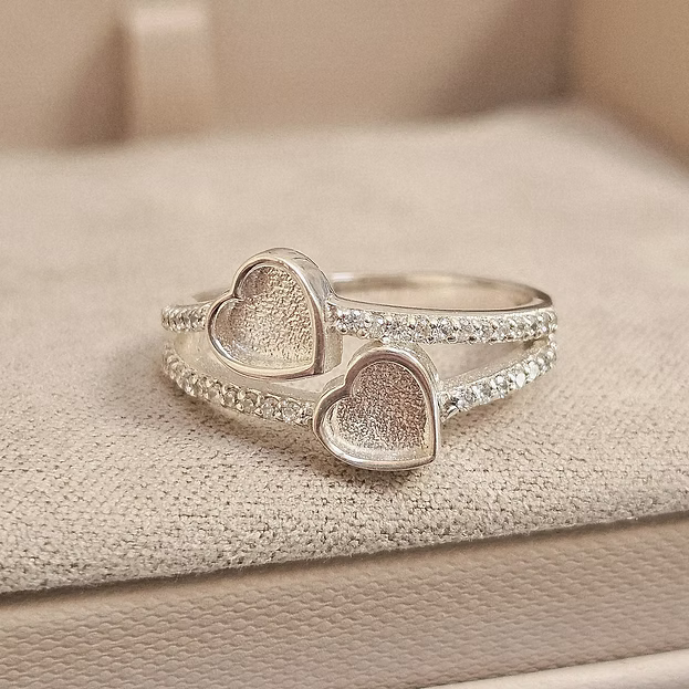 Crystal Double Heart 925 Silver Ring
