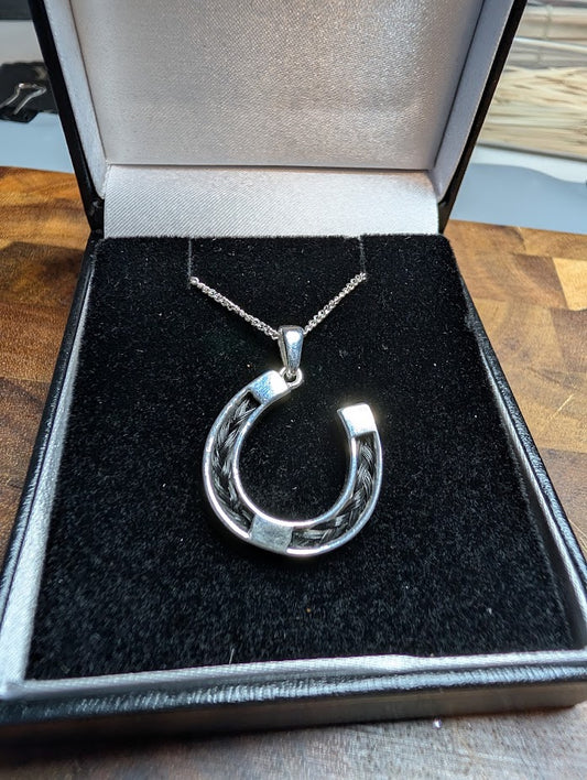 Silver Horsehair horseshoe Pendant