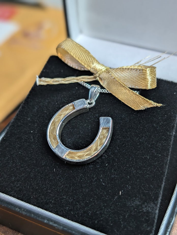 Silver Horsehair horseshoe Pendant
